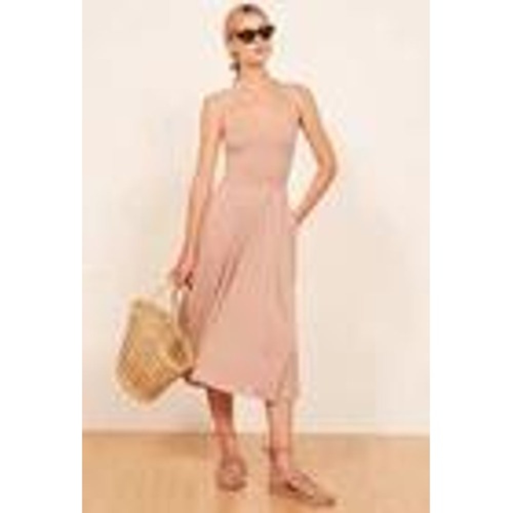 Reformation Jeans Mauve Pink Scoop Neck Sleeveless Midi‎ Dress with Pockets